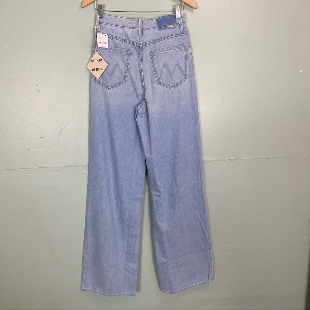 MOTHER High‎ Waisted Spinner Zip Heel In Ripped Off Blue Loose Wide Leg Size 27 - Picture 6 of 9